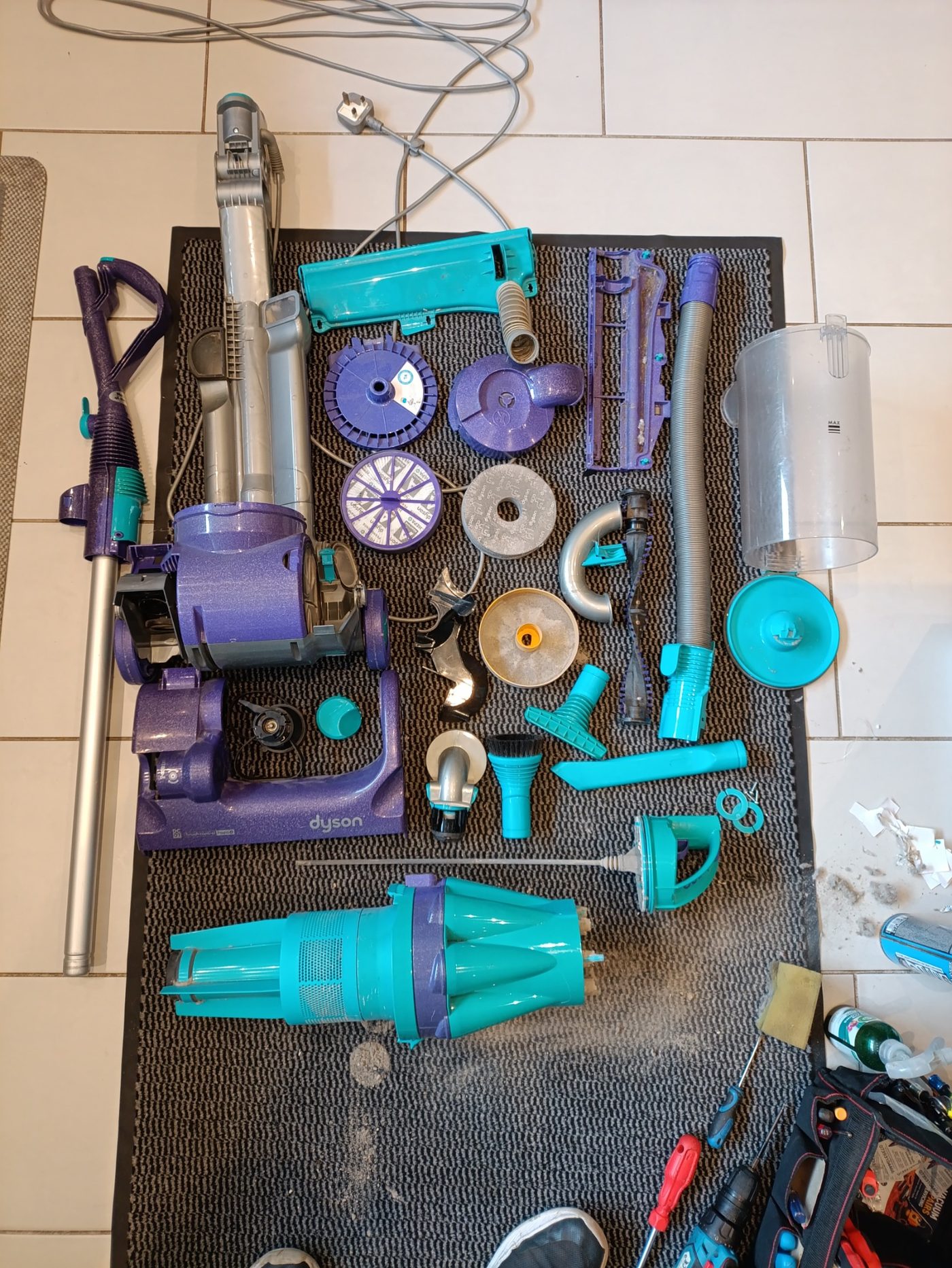 Dyson DC07 vacuum cleaner stripped down during repair work